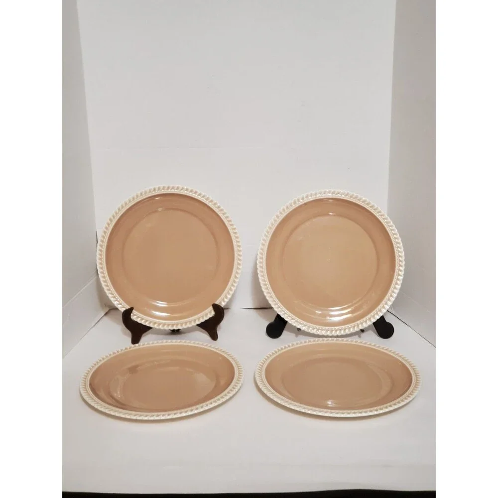 Harkerware Chesterton Beige Tan Plates Medium Lunch 4 Pc Plate Set 9.25